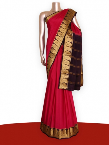 Traditional Contrast Pure Mysore Crepe Silk Saree